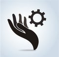 Hands holding gear design logo icon vector Royalty Free Stock Photo