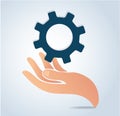 Hands holding gear design logo icon vector Royalty Free Stock Photo