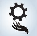 Hands holding gear design logo icon vector Royalty Free Stock Photo