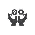 Hands holding gear and money vector icon Royalty Free Stock Photo