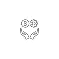 Hands holding gear and money vector icon symbol isolated on white background Royalty Free Stock Photo