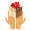 Hands holding gift box with red bow icon Royalty Free Stock Photo