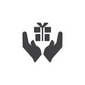 Hands holding a gift box vector icon Royalty Free Stock Photo