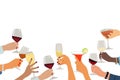 Hands holding glasses with drinks vector border. Royalty Free Stock Photo