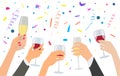 Hands holding a glasses with red wine and champagne Royalty Free Stock Photo