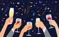 Hands holding a glasses with red wine and champagne Royalty Free Stock Photo