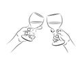 Hands holding glasses with red wine. Happy wine party. Tasting, celebration of anniversary, birthday. Alcohol drink concept Royalty Free Stock Photo
