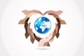 Hands around a global world map logo vector web image Royalty Free Stock Photo