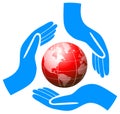 Hands holding globe care logo