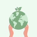 Hands holding globe, earth. Earth day concept. Earth day vector illustration for poster, banner, print, web. Saving the Royalty Free Stock Photo
