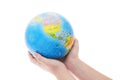 Hands holding globe jigsaw puzzle Royalty Free Stock Photo