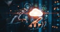 Hands holding glowing cloud with digital data and security icons abstract technology concept Royalty Free Stock Photo