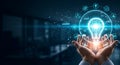 Hands Holding a Glowing Lightbulb Idea Symbol innovation Royalty Free Stock Photo