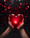 Hands holding glowing red heart, concept of love and St Valintine Day gifts ai generated Royalty Free Stock Photo