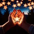Hands holding glowing, symbolizes wishes for the future