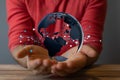 Hands holding the gray globe - world digital network concept Royalty Free Stock Photo