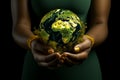 Hands holding green earth globe. Ecology environmental sustainability concept. generative AI Royalty Free Stock Photo