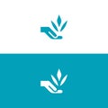 Hands holding Hands human protection with leafs vector image.Vector thin sign of environment protection, ecology concept logo.