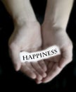 Hands Holding Happiness Word Sign Paper