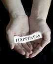 Hands Holding Happiness Word Sign Paper Royalty Free Stock Photo
