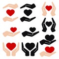 Hands holding heart flat vector icon isolated on white background. Royalty Free Stock Photo