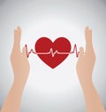 Hands Holding Heart of Heartbeat Electrocardiograph