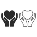 Hands holding heart icon. Charity design illustration