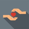 Hands holding heart icon, flat style Royalty Free Stock Photo