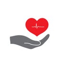 Hands holding heart icon. Simple filled hands holding heart icon