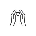 Hands holding a heart line icon Royalty Free Stock Photo