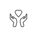 Hands holding heart line icon Royalty Free Stock Photo