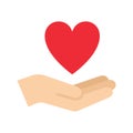 Hands holding heart. Love icon. Give, share love to people, charity and donation