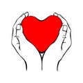 Hands holding heart. Posture of peace. Help, protection. On white background for your design