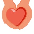 Hands holding heart. Posture of peace. Help, protection. On white background for your design. Hands