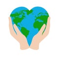 Hands holding a heart-shaped earth isolated on a white . caring for the environment, love for the planet Royalty Free Stock Photo