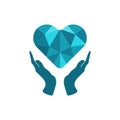 Hands holding heart vector icon. Care hands. Life support icon concept. Symbol of love and health protection vector Royalty Free Stock Photo
