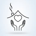 Hands holding house symbol with heart shape line icon. Vector illustration Royalty Free Stock Photo