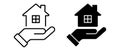 Hands holding house vector icon set. Real estate business symbol Royalty Free Stock Photo