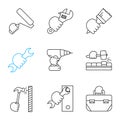 Hands holding instruments linear icons set Royalty Free Stock Photo