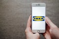 IKEA logo on the smartphone screen. Royalty Free Stock Photo