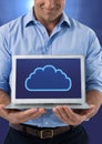 Hands holding laptop with cloud icon Royalty Free Stock Photo