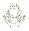 Hands holding leaves. No plastic, go green, Zero waste