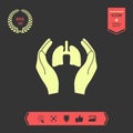 Hands holding lungs - protection icon . Graphic elements for your design