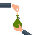 Hands holding money bag. Royalty Free Stock Photo