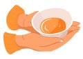 Warm tea poured in cup, hands holding mug vector