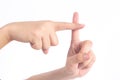 Thumbs up in front of white backgroundhands holding Numbers in front of Royalty Free Stock Photo