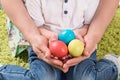 Hands holding painted easter egg Royalty Free Stock Photo