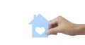 Hands holding paper house, family home  protecting insurance concept Royalty Free Stock Photo