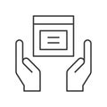 Hands holding parcel box icon, protect your goods, delivery shop