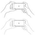 Hands holding phone, sketch style. Royalty Free Stock Photo